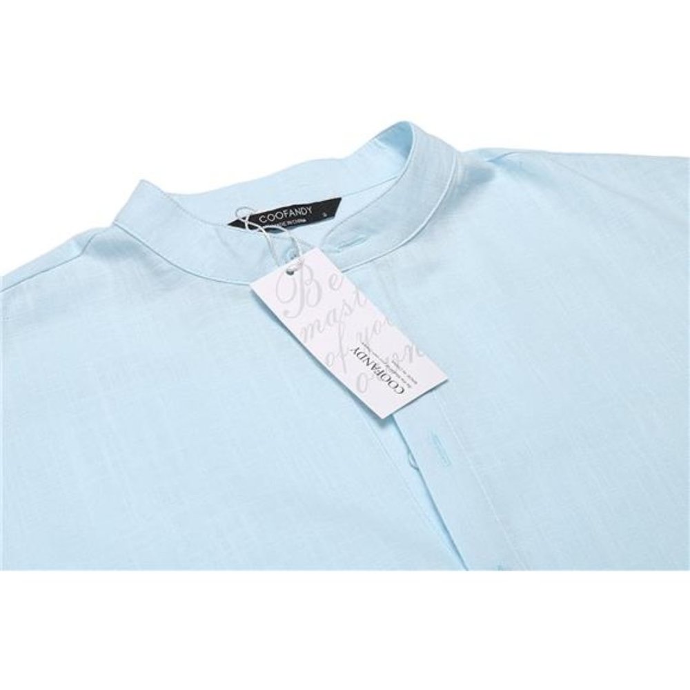 Men's Cotton Linen Henley Shirt Long Sleeve Hippie Casual Beach T Shirts - Picture 4 of 7